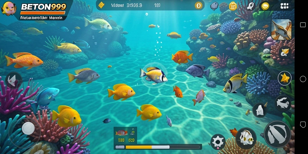 Screenshot gameplay Tembak Ikan di BETON999 dengan aksi menangkap ikan.