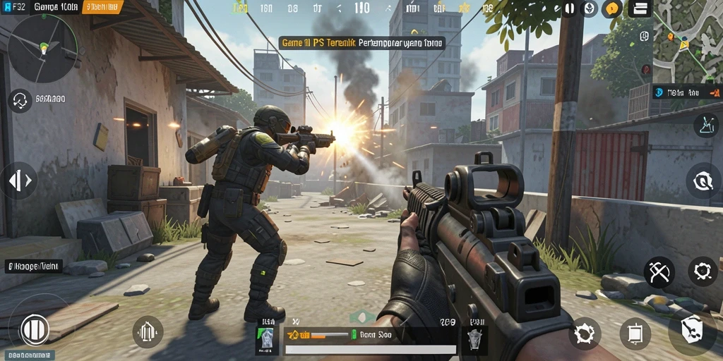 Gameplay intens F32 dengan aksi tembak menembak seru.
