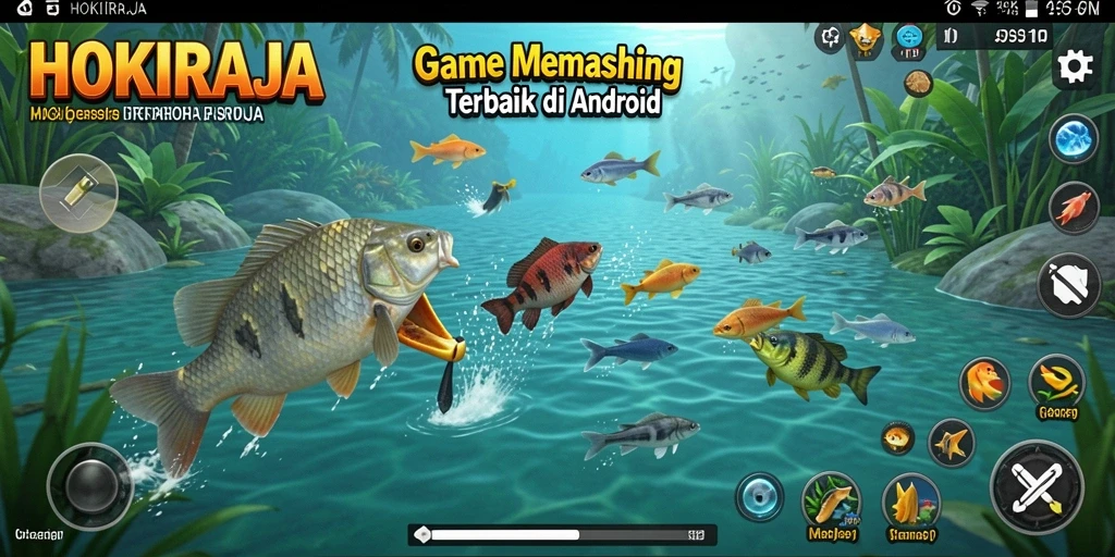 Screenshot gameplay HOKIRAJA menampilkan aksi memancing yang mendebarkan.