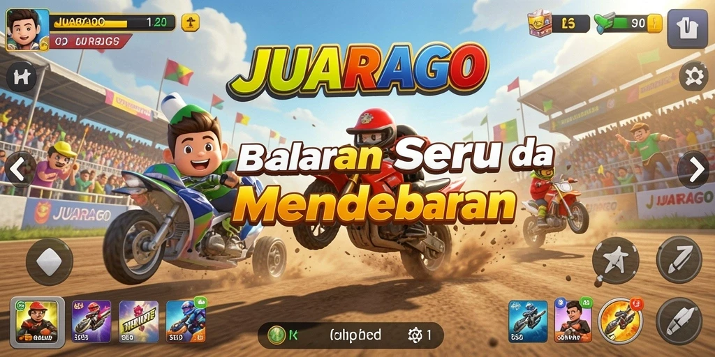 Screenshot permainan JUARAGO menampilkan aksi balapan yang mendebarkan.