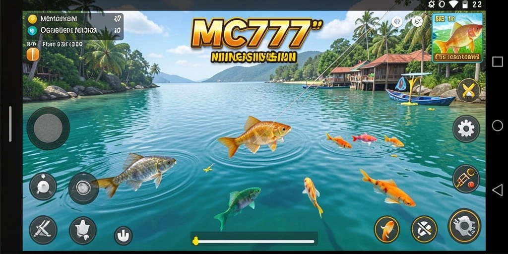 Tampilan screenshot MC777 menunjukkan momen seru saat memancing.