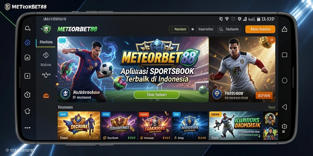 Tampilan menarik dari aplikasi METEORBET88 dengan fitur Sportsbook.