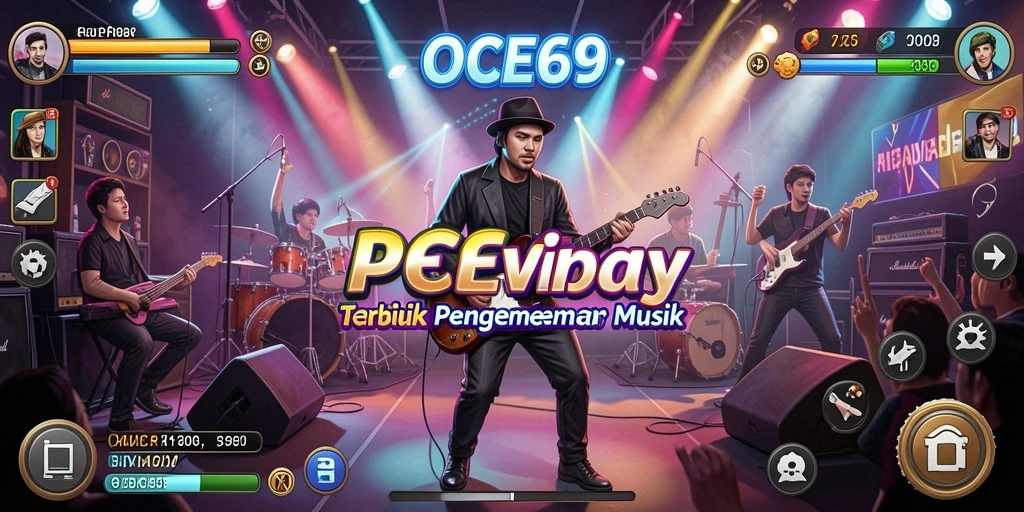 Tangkapan layar utama OCE69 menampilkan fitur bermain musik yang seru.
