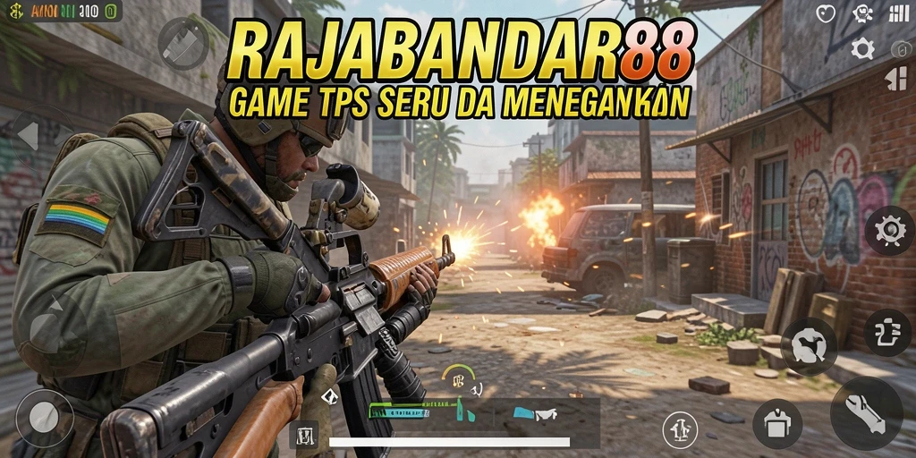 Tampilan gameplay seru RAJABANDAR88 dengan aksi tembak-menembak.