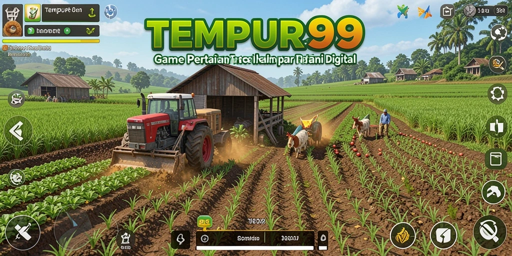 Tampilan gameplay TEMPUR99 yang memukau dengan elemen pertanian yang realistis.