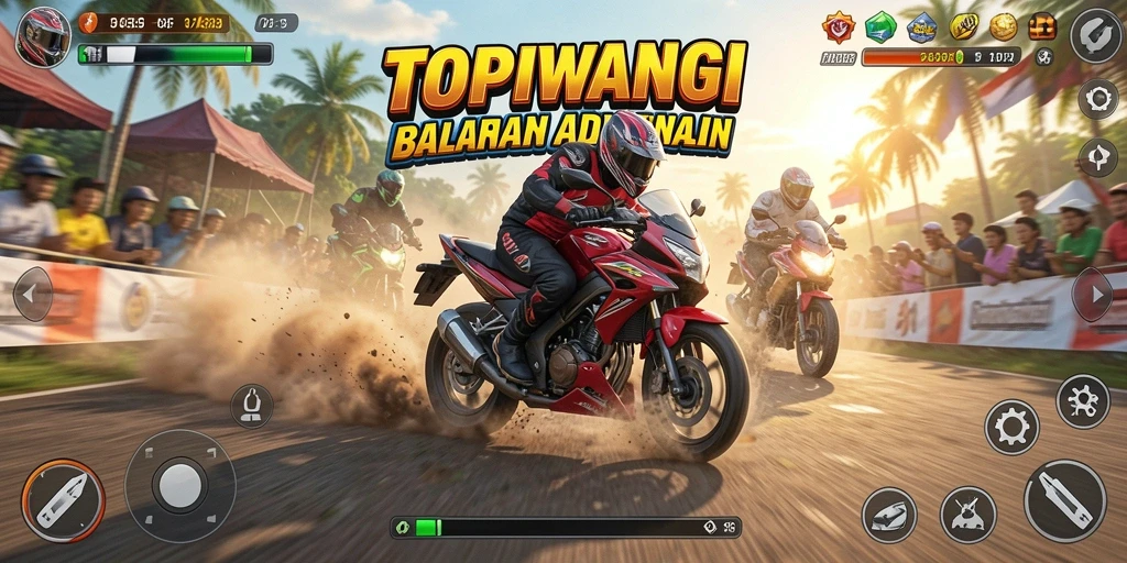 Gameplay seru balapan motor di TOPIWANGI yang penuh adrenalin.