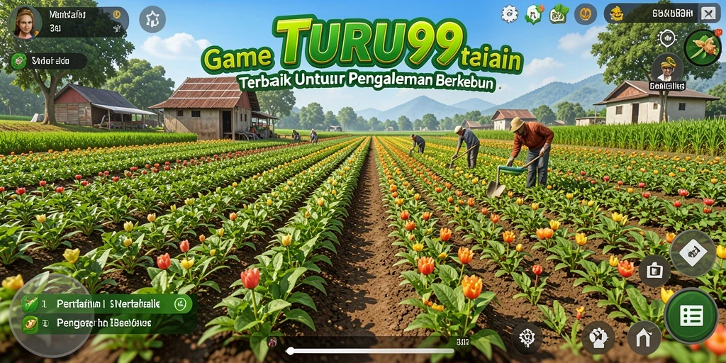 Screenshot gameplay TURU99 menampilkan ladang subur dan hewan ternak.