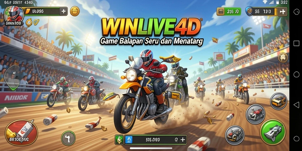 Screenshot gameplay WINLIVE4D yang menunjukkan aksi balapan seru.