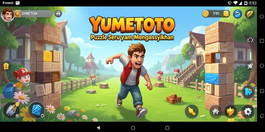 Gameplay YUMETOTO yang seru dan menarik dengan berbagai teka-teki.